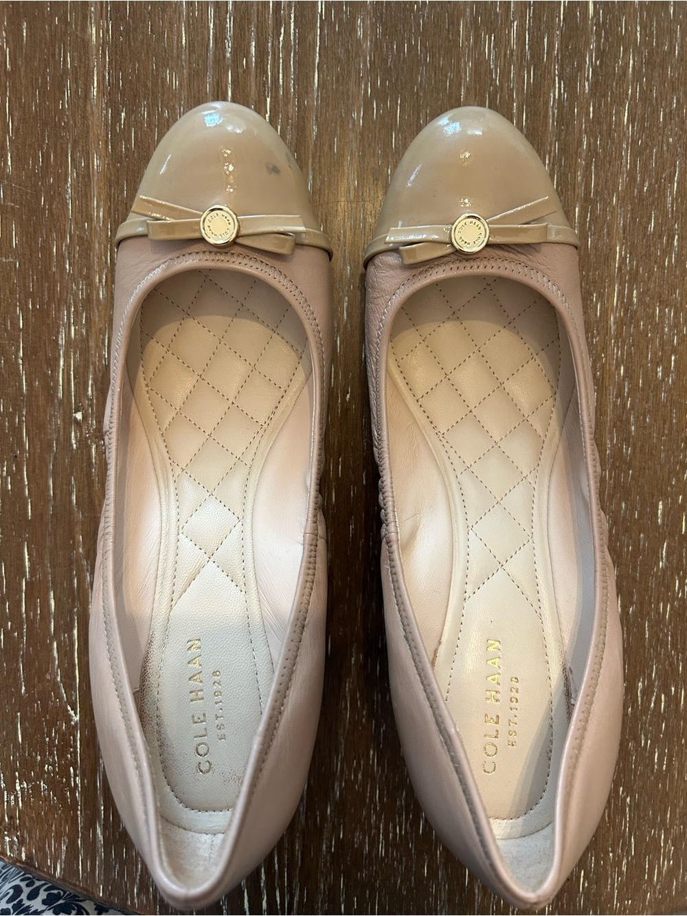Cole Haan Blush Patent Cap-Toe Ballet Flats with Bow